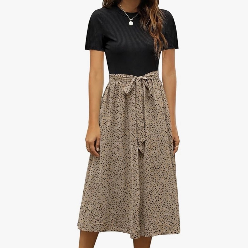 Chic Black and Tan Midi Dress